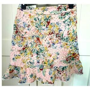 L'ATISTE FAUX WRAP PINK FLORAL WITH LACE EDGING SKIRT WOMENS SIZE MEDIUM